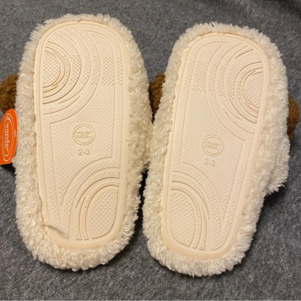 Wonder‎ Nation Slippers Girls Size 2-3 Dog Slip On/Off Fuzzy Loafer New
